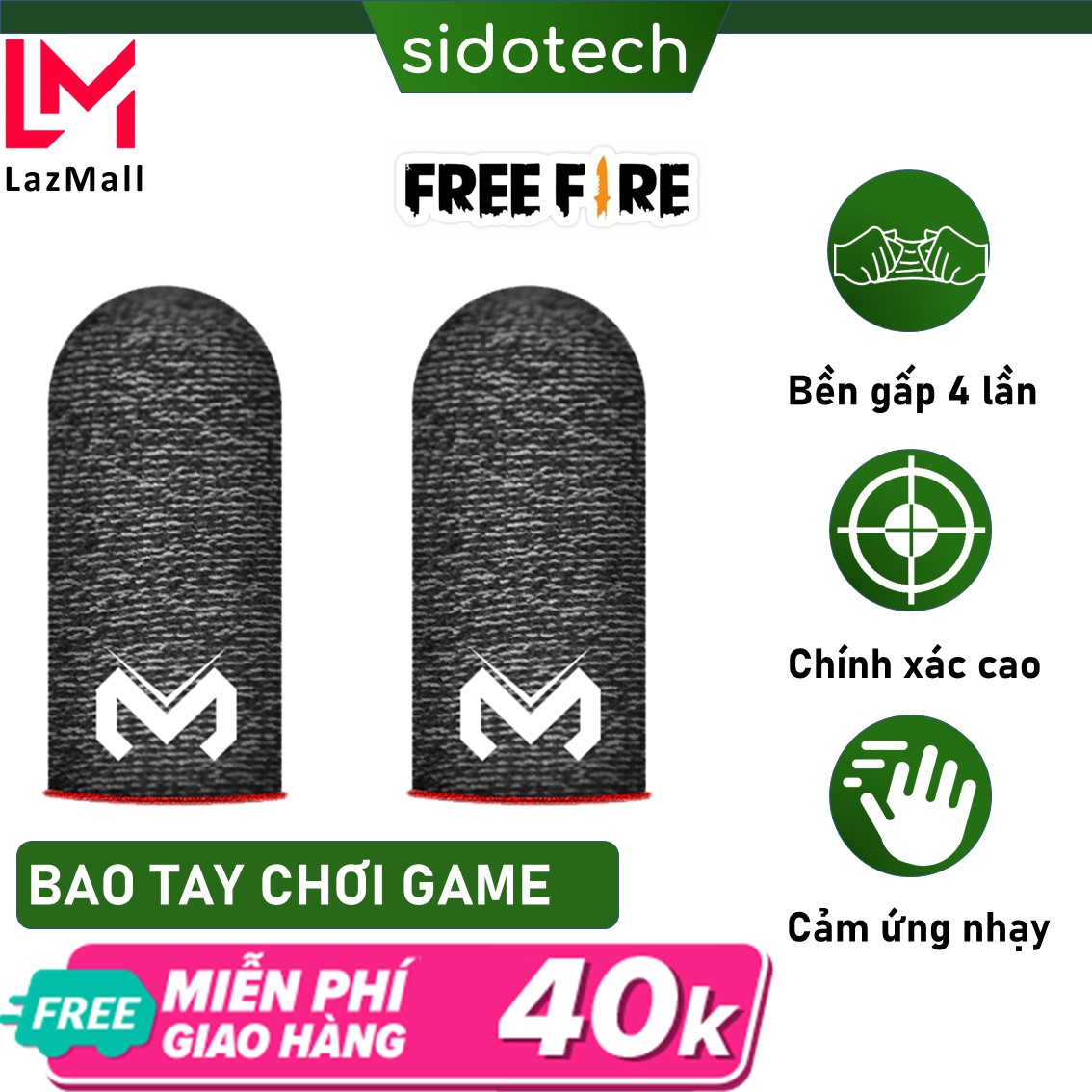 Bao tay chơi game 2 ngón FF chống mồ hôi cao cấp SIDOTECH GT2 dòng bao tay chơi gamer 2 ngón siêu mỏng , bao tay cảm ứng vải sợi Carbon cảm giác thật siêu bền chống giãn xù tăng cường cảm ứng chạm cho game PUBG Tốc Chiến Freefire