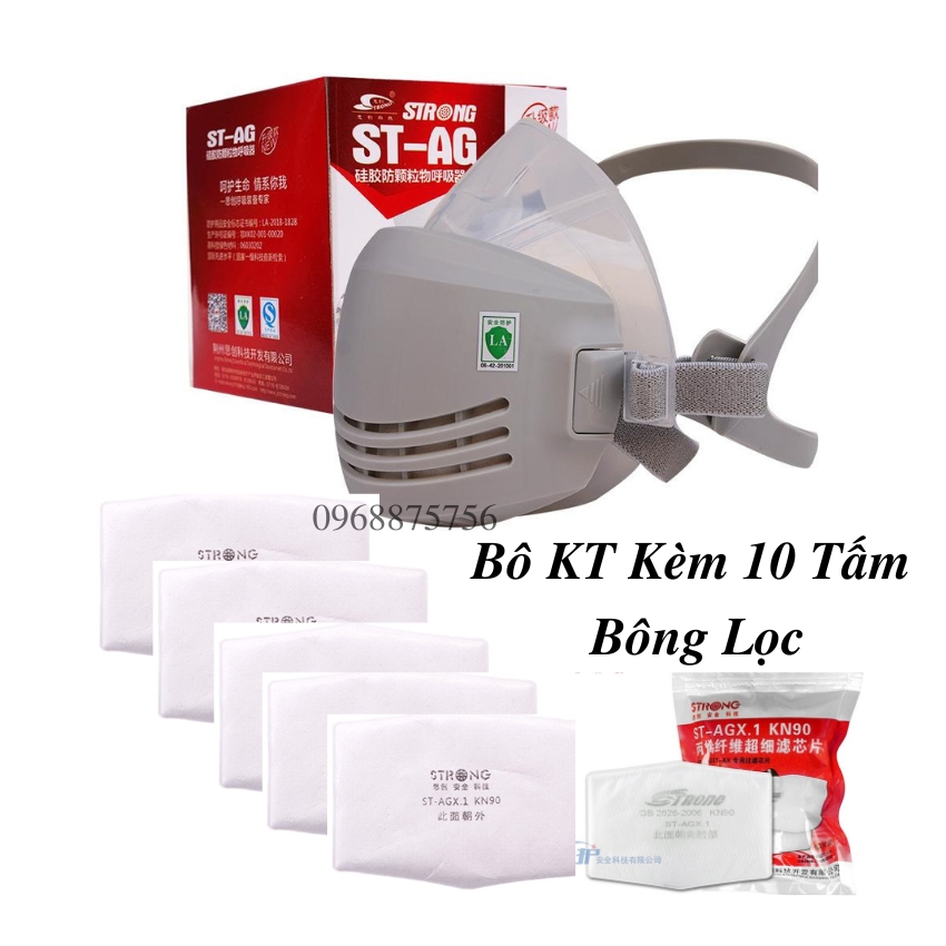 Combo Mặt nạ phòng độc Strong ST AG chính hang kèm 10 tấm lọc chống bụi mịn