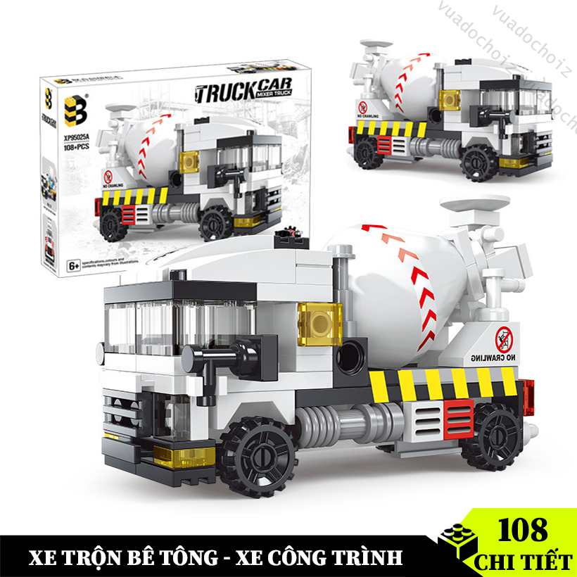 Đồ chơi lắp ráp xe trộn bê tông 108 chi tiết xe công trình xây dựng