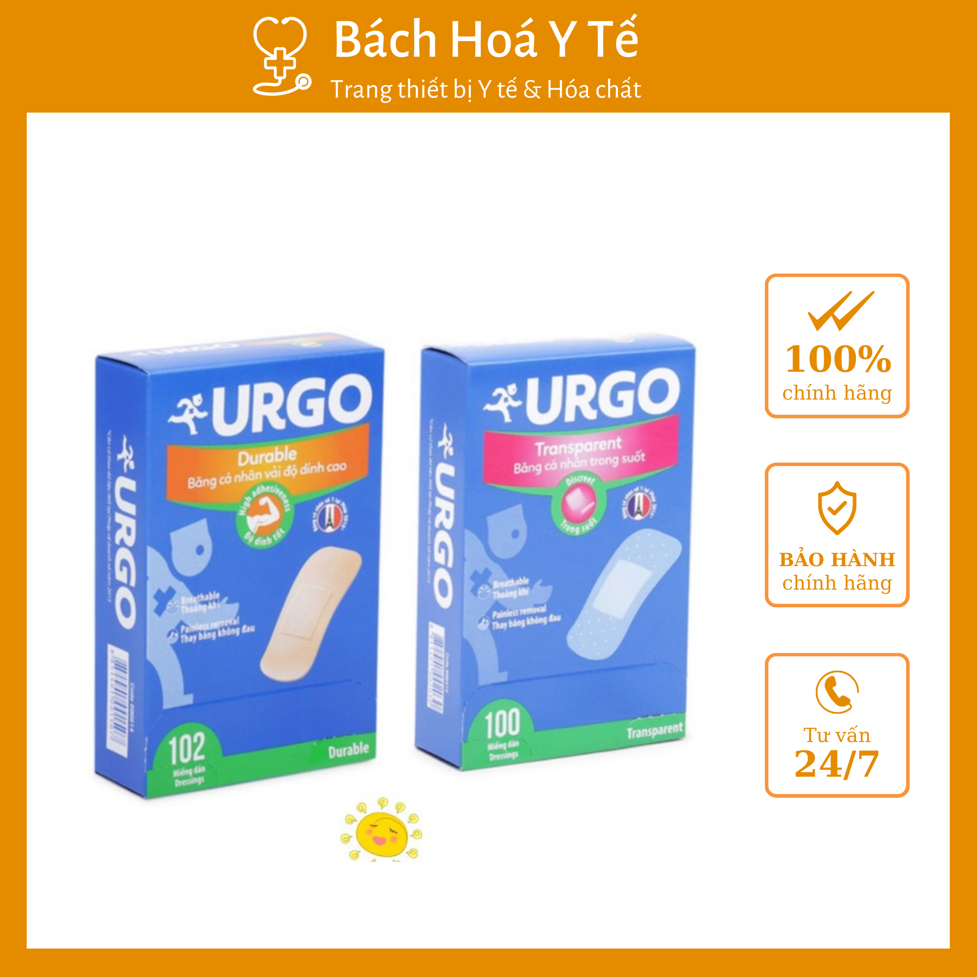 Băng keo cá nhân Urgo, sản xuất tại Thái Lan, 2x6 cm giúp bảo vệ vết thương.