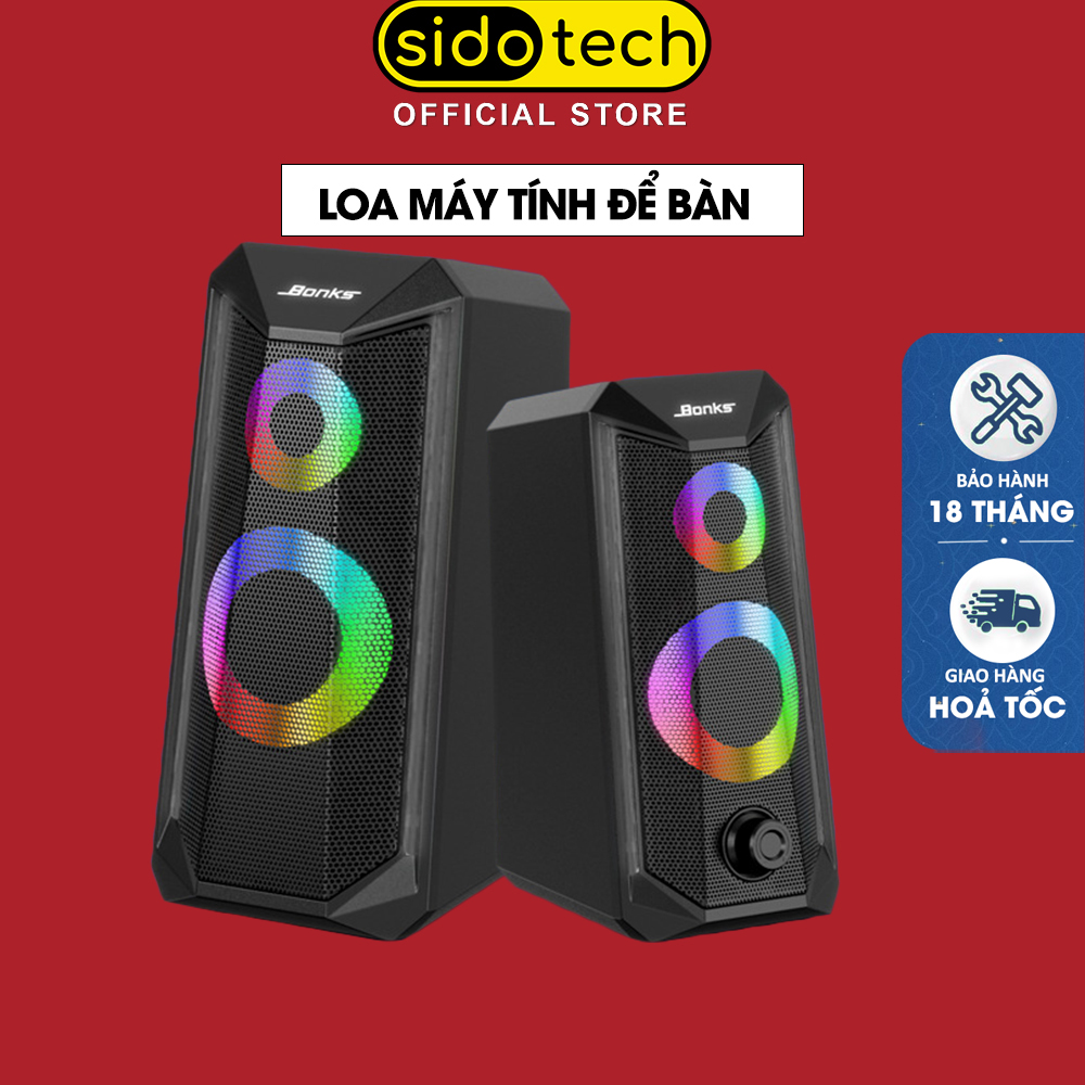 Loa máy tính mini để bàn SIDOTECH K102 hiệu ứng đèn LED RGB phong cách gaming âm thanh vòm 3D sống động đọc được 3 tầng âm bass treble mid dành cho game thủ stream đam mê âm nhạc karaoke tương thích laptop vi tính - Hàng chính hãng