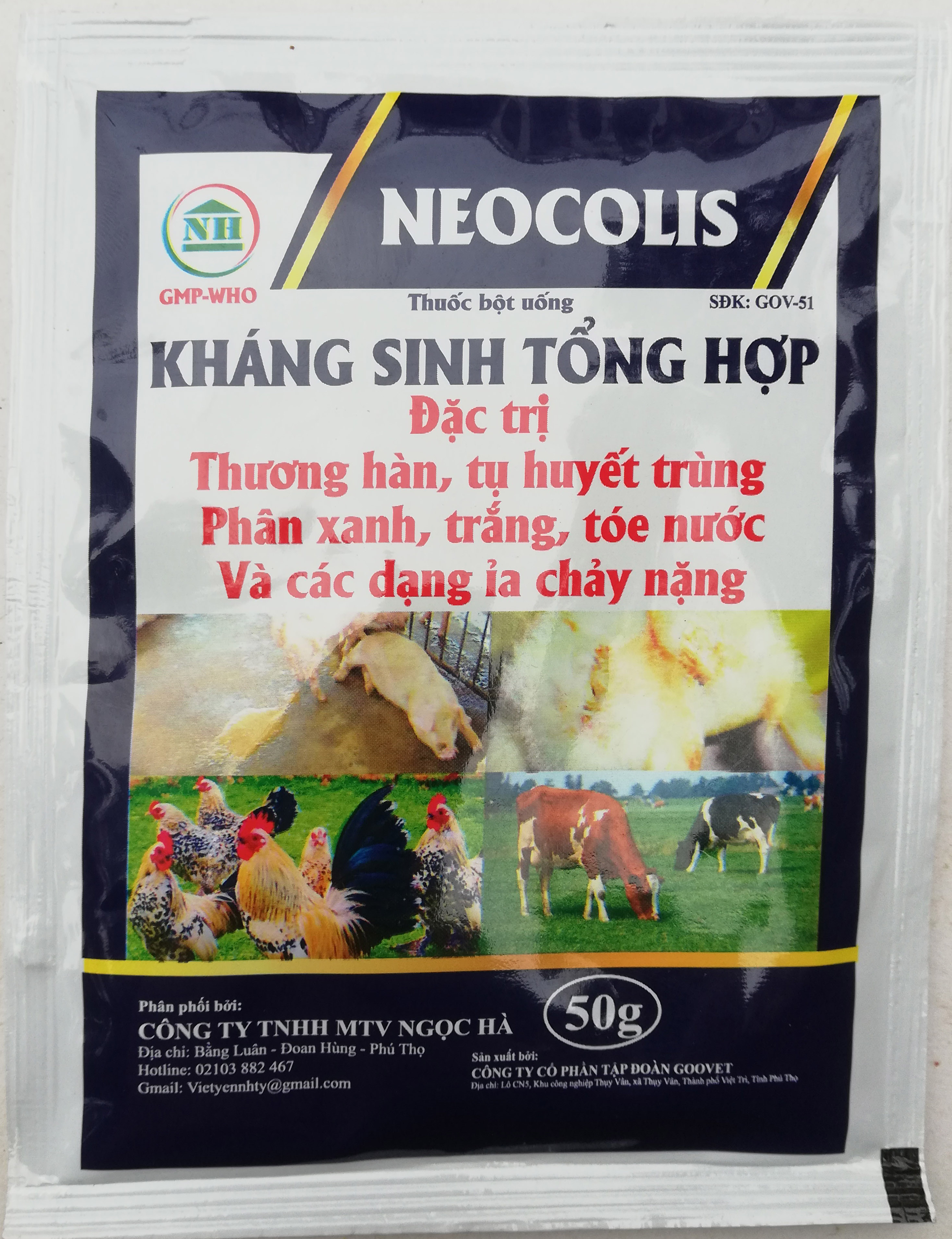 1 gói NEOCOLIS 50g Chuyên dùng cho Thương hàn Tụ huyết trùng Phân xanh, trắng, tóe nước Và các dạng ỉa chảy nặng.