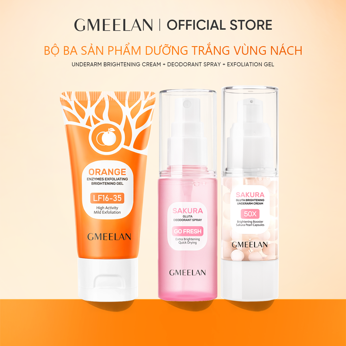 GMEELAN Gel Tẩy Tế Bào Chết Da Mặt 50g + Kem Dưỡng Nách Sakura Underarm Cream 30g + Xịt hỗ trợ khử mùi SAKURA GLUTA 50ml Bodycare
