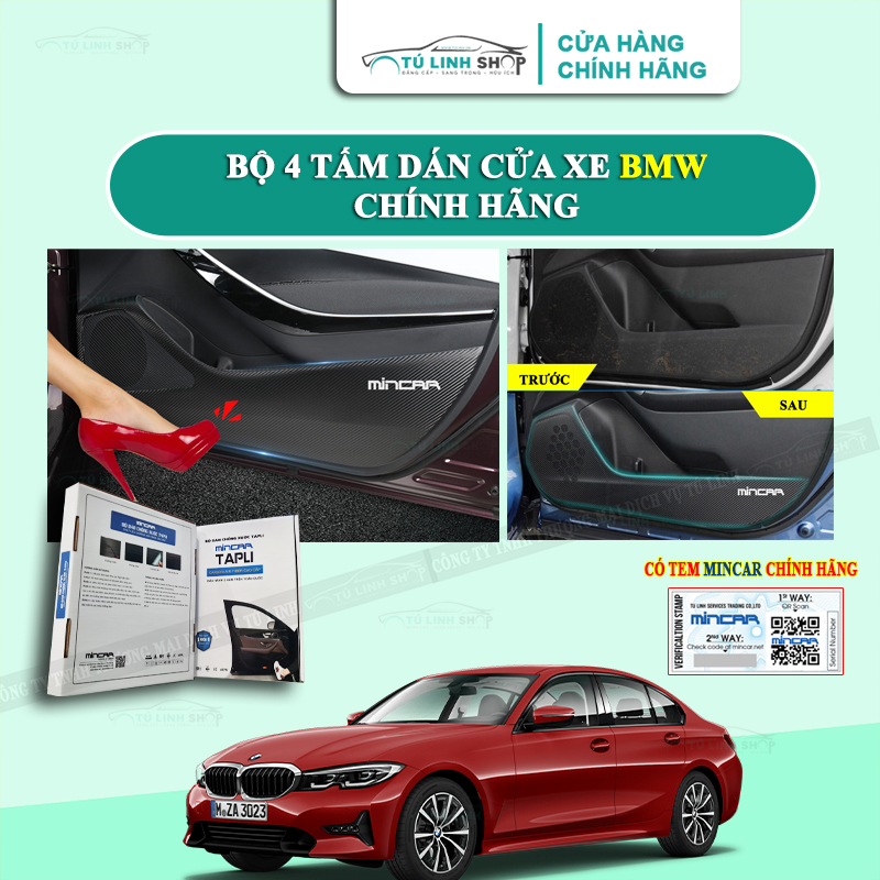 Bộ 4 Tấm dán Tapli xe BMW chính hãng MINCAR, chống xước tapi cửa ô tô bằng Carbon Air Fiber cao cấp