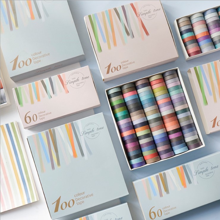 Combo washi tape 100 cuộn nhiều màu sắc morandi vintage trang trí bullet journal