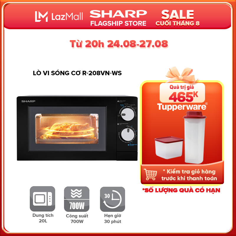 Lò Vi Sóng Sharp 20 Lít R-208VN-WS [700W, 6 Mức Công Suất, Bảng Điều Khiển Anh – Việt Dễ Sử Dụng, Kích Thước Nhỏ Gọn Tiết Kiệm Không Gian] - Hàng Chính Hãng Bảo Hành 12 tháng