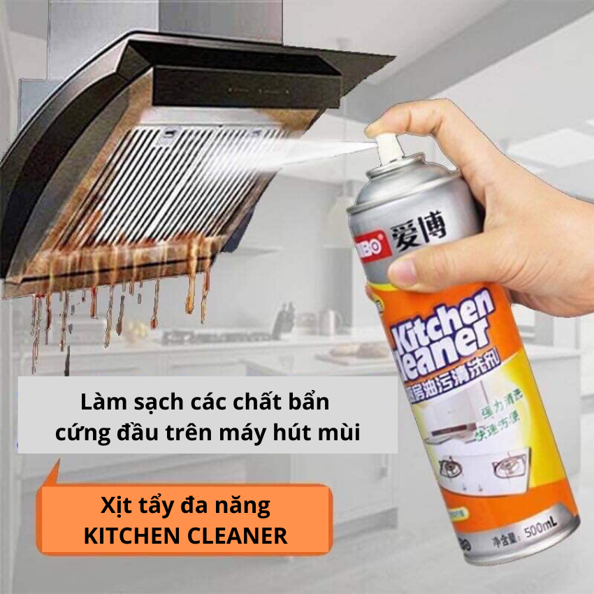 [Hoàn Tiền 10%] [Có Video] Bình xịt vệ sinh bếp bọt tuyết đa năng Kitchen Clear 500ml (vàng) - Xịt tẩy mỡ bếp - Xịt vệ sinh bếp - Xịt tẩy vệ sinh đa năng BH778