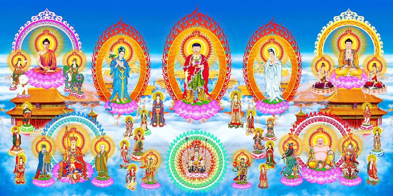 Tranh Hội Thượng Phật Bồ Tát kèm khung 3