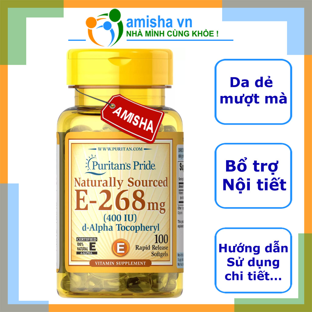 Viên uống vitamin e 400iu e-268 100% natural-50 softgels puritan's pride - mỹ