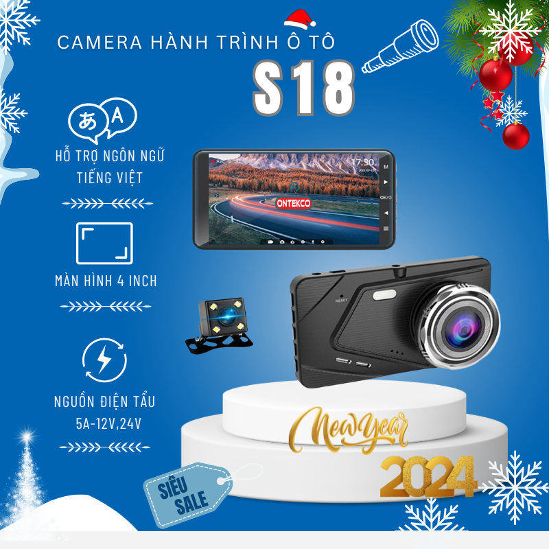 Camera hành trình ô tô ONTEK S18 Cao cấp FHD 1080P, bảo vệ toàn diện cho xe hơi màn hình công nghệ IPS 4 inch full HD 1080 camera sau chống nước