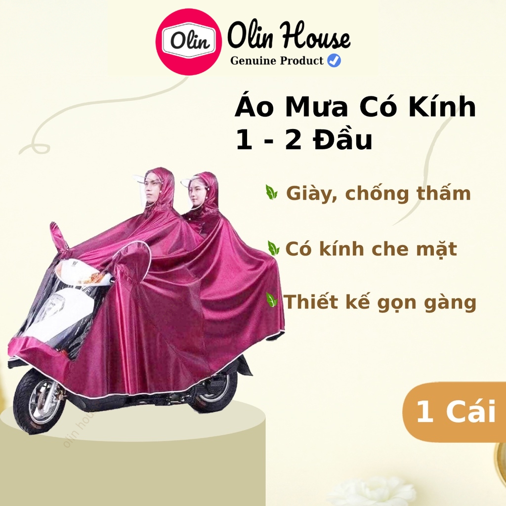 Áo mưa 2 đầu 1 người, loại trong suốt, loại phản quang có kính che mặt cánh rơi dùng cho hai người một người - Olin House