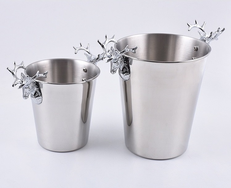 Xô đá inox ngâm rượu bia đầu hươu #inox304 cao cấp , xô ngâm rượu hươu MÀU BẠC dung tích 3L 5L