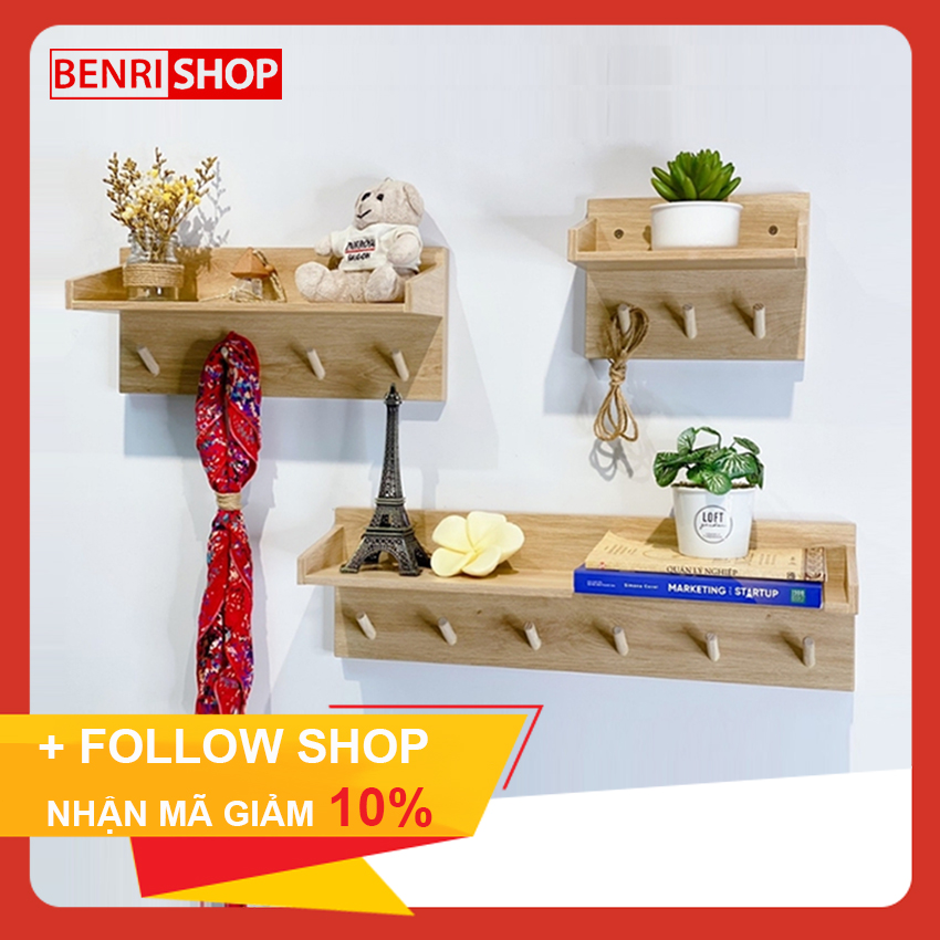 Kệ Móc Gỗ Treo Tường Trang Trí Phòng Ngủ, Phòng Khách, Treo Quần Áo, Treo Phụ Kiện Vật Dụng Gỗ MDF Lõi Xanh CHỐNG ẨM BENRI SHOP
