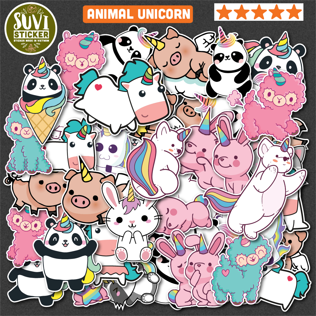 Sticker Animal Unicorn chống nước dán laptop, điện thoại, đàn guitar, mũ bảo hiểm, vali.