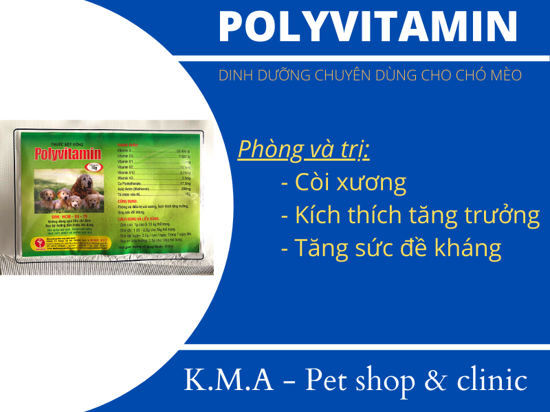 COMBO 03 GÓI POLY VITAMIN 10G - DINH DƯỠNG CHUYÊN DÙNG CHO CHÓ MÈO - Bột trộn vào thức ăn hoặc pha nước uống giúp pet mau hồi phục sau khi bệnh, hoặc tăng cường sức khỏe
