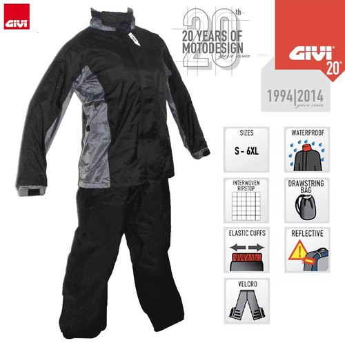 [Givi ] Áo mưa bộ Givi RRS07 mẫu mới màu xám cao cấp, chống thấm ướt, dùng đi phượt đường xa, xe máy