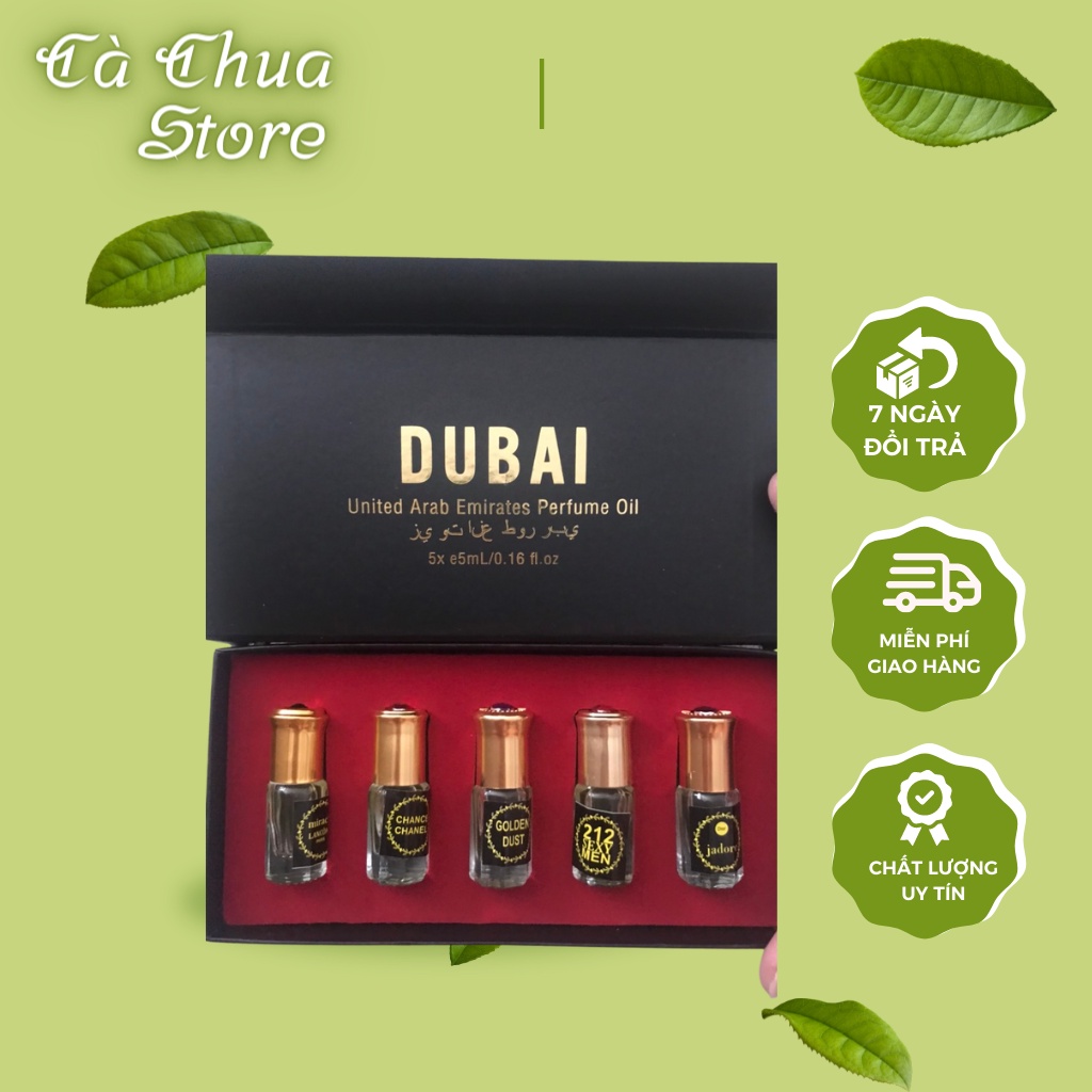 Tinh dầu Nước hoa mini DuBai – Set 5 chai thiết kế nhỏ gọn dạng lăn tiện lợi