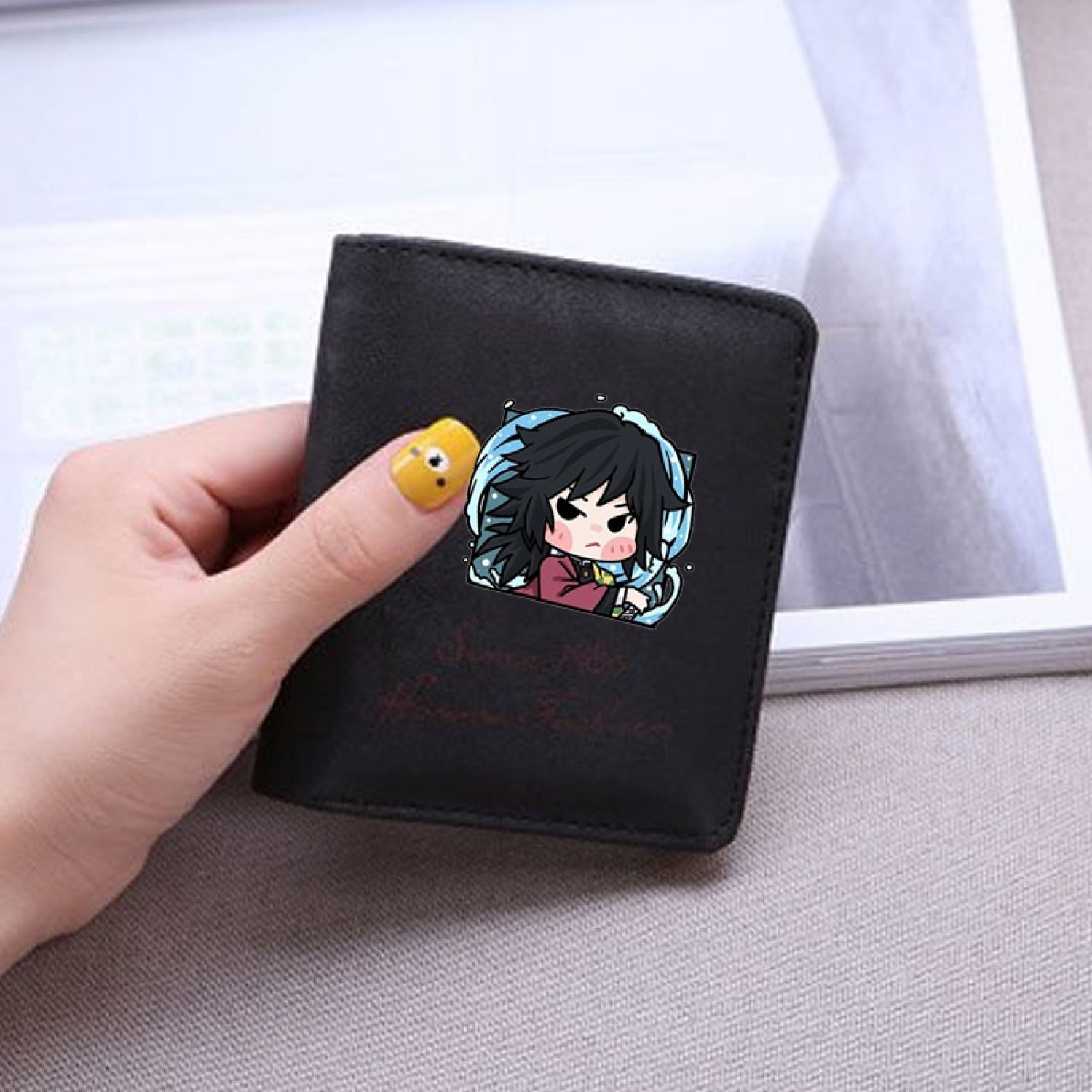 Ví ngắn in hình KIMETSU NO YAIBA Thanh Gươm Diệt Quỷ ver CHIBI VUÔNG đen hồng cầm tay tiện lợi anime chibi