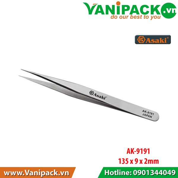 Nhíp gắp linh kiện mũi nhọn 135- 9- 2mm asaki ak-9191