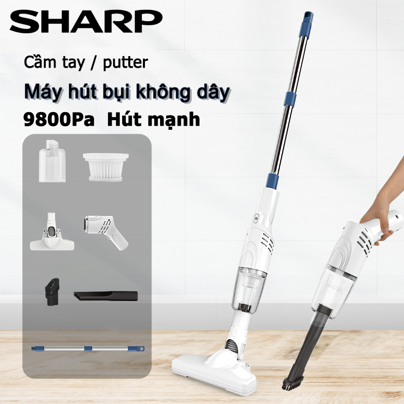 Máy hút bụi xe ô tô cầm tay Sharp - Máy hút bụi không dây đa năng - Máy hút bụi mini cầm tay lực hút siêu mạnh sử dụng hút bụi ô tô, lực hút cao 8500Pa,1800mAh
