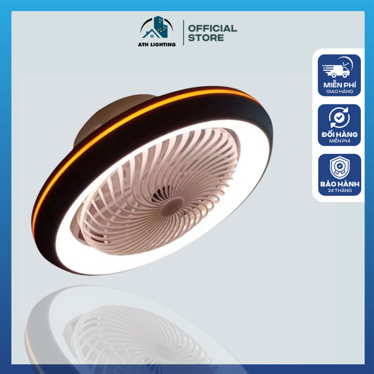 Quạt đèn trần phòng khách ath lighting loại quạt trần có cánh đảo gió 3 cấp tốc độ kết hợp đèn 3 màu điều khiển bằng remote kèm app đt