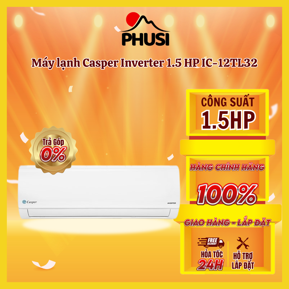 [Trả góp 0%]Máy lạnh Casper Inverter 1.5 HP IC-12TL32. Tiết kiệm điện tăng hiệu quả với công nghệ Inverter hiệu suất cao. Sản xuất và nhập khẩu nguyên chiếc từ Thái Lan. Bảo hành 3 năm.