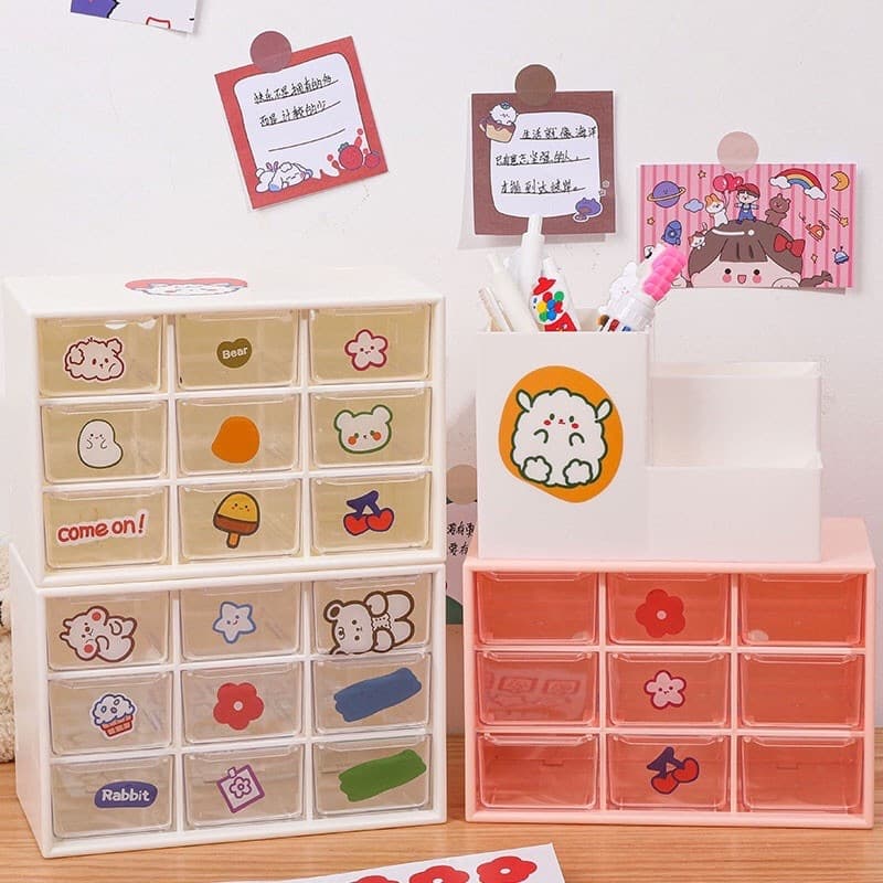 Tủ mini nhiều ngăn đựng đồ dùng bé bé, đồ trang điểm, trang sức trang trí bàn học, làm việc siêu xinh