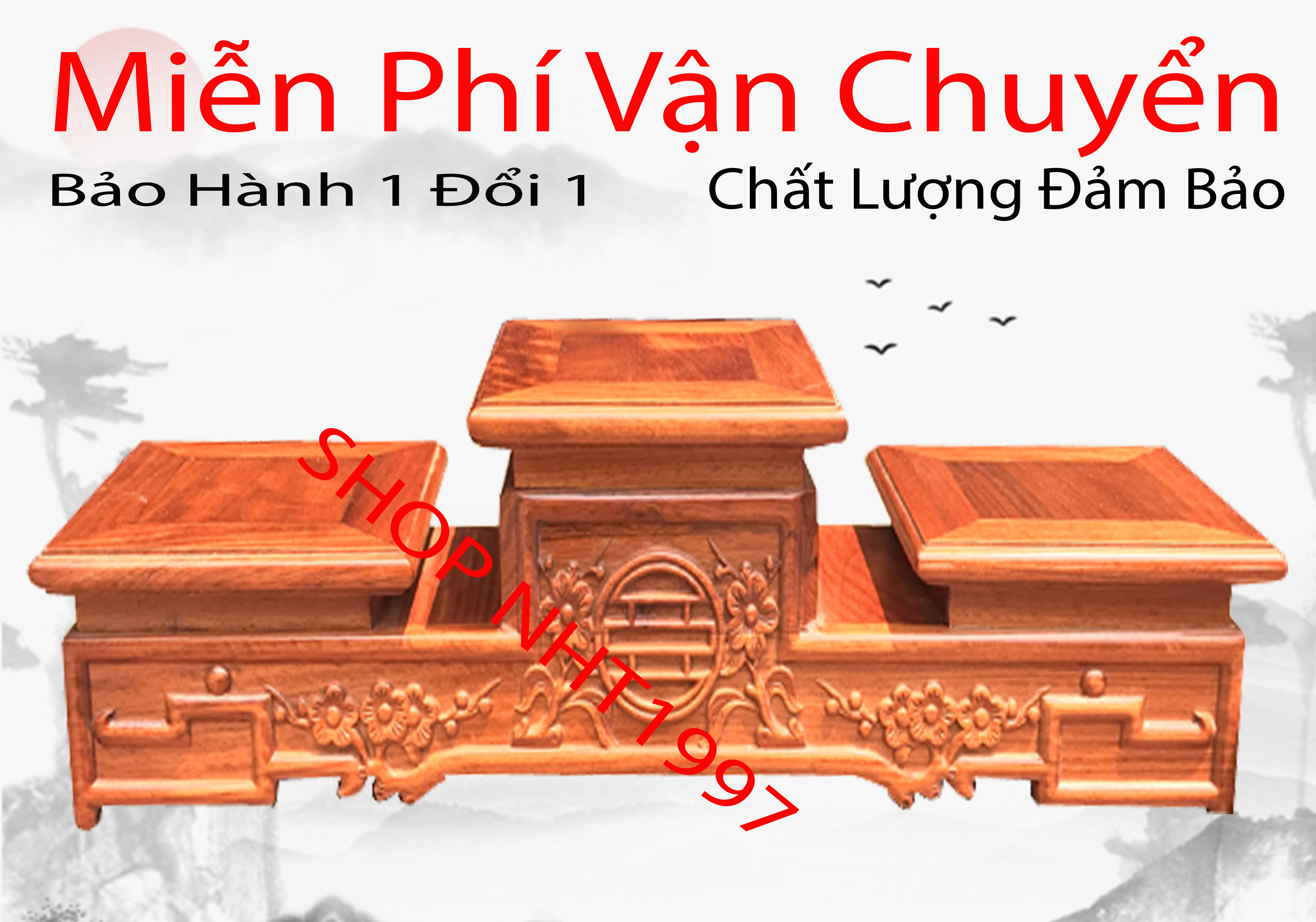 Tam sơn gỗ hương đế tam kê bát hương tam cấp thờ-ao03