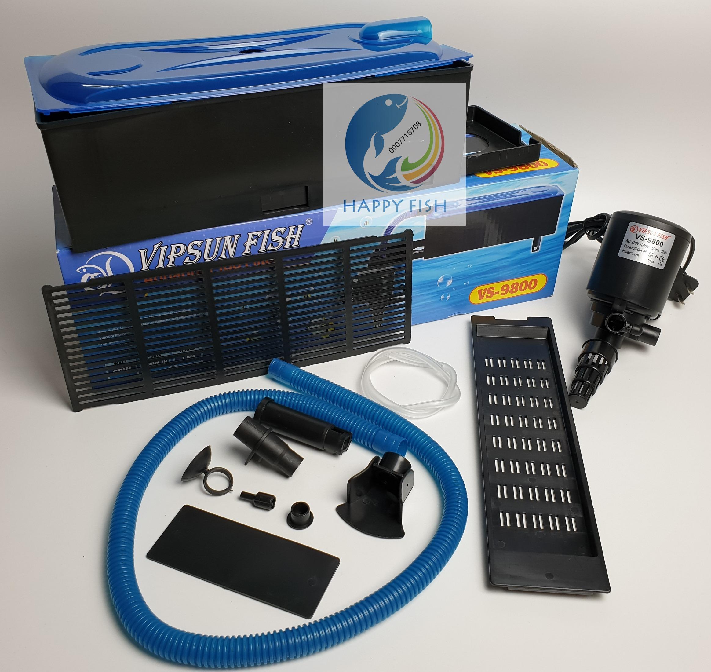 Vipsun Fish VS-9800 - Bộ Máng và Máy Bơm Lọc Nước Hồ Cá - Có 2 bông lọc