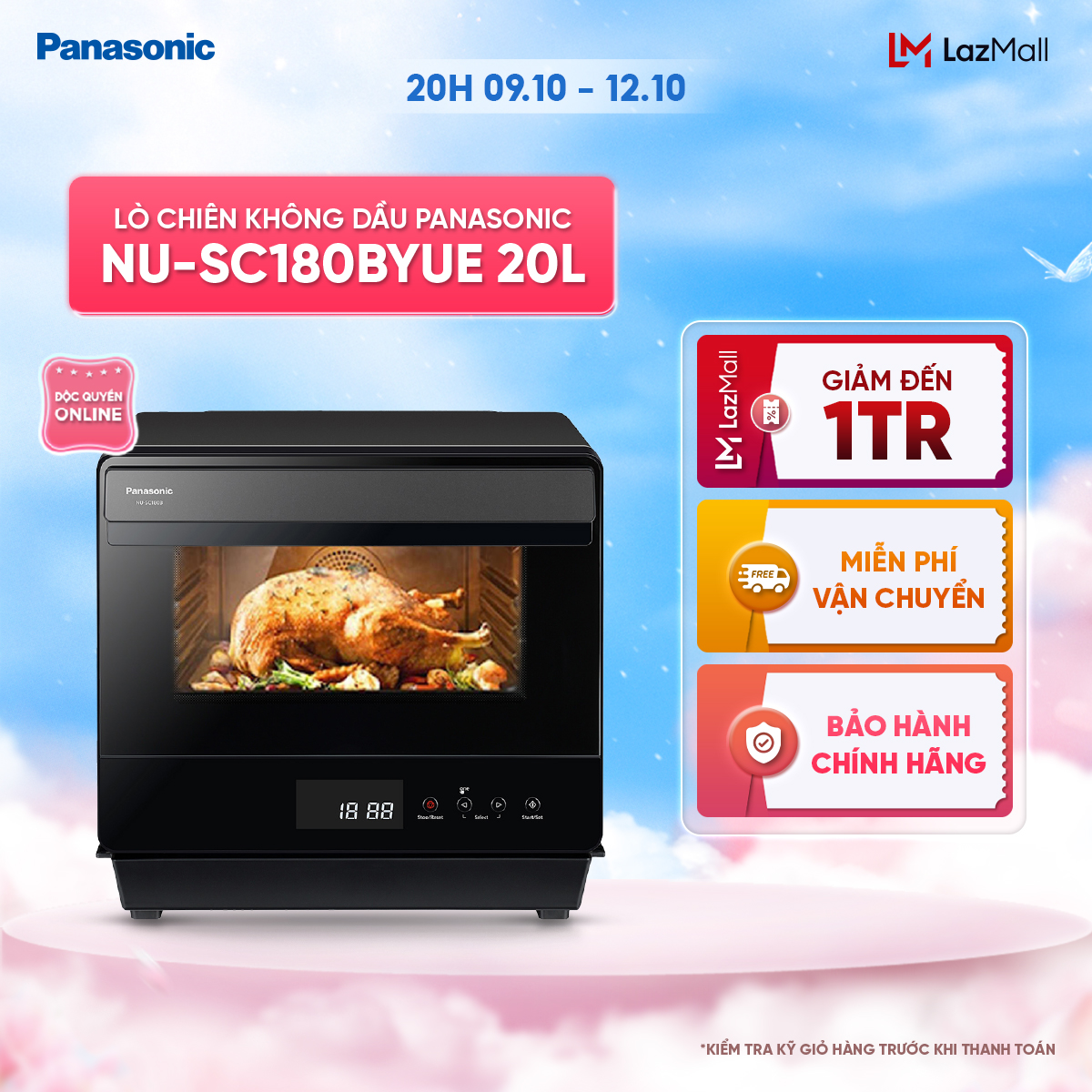 [Collect Voucher 1M trong Trạm Voucher][Trả góp 0%] Lò chiên không dầu hấp hầm nướng đối lưu Panasonic NU-SC180BYUE 20 lít