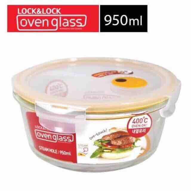 Hộp thuỷ tinh Lock & Lock 950ml nắp vàng có lỗ thông hơi