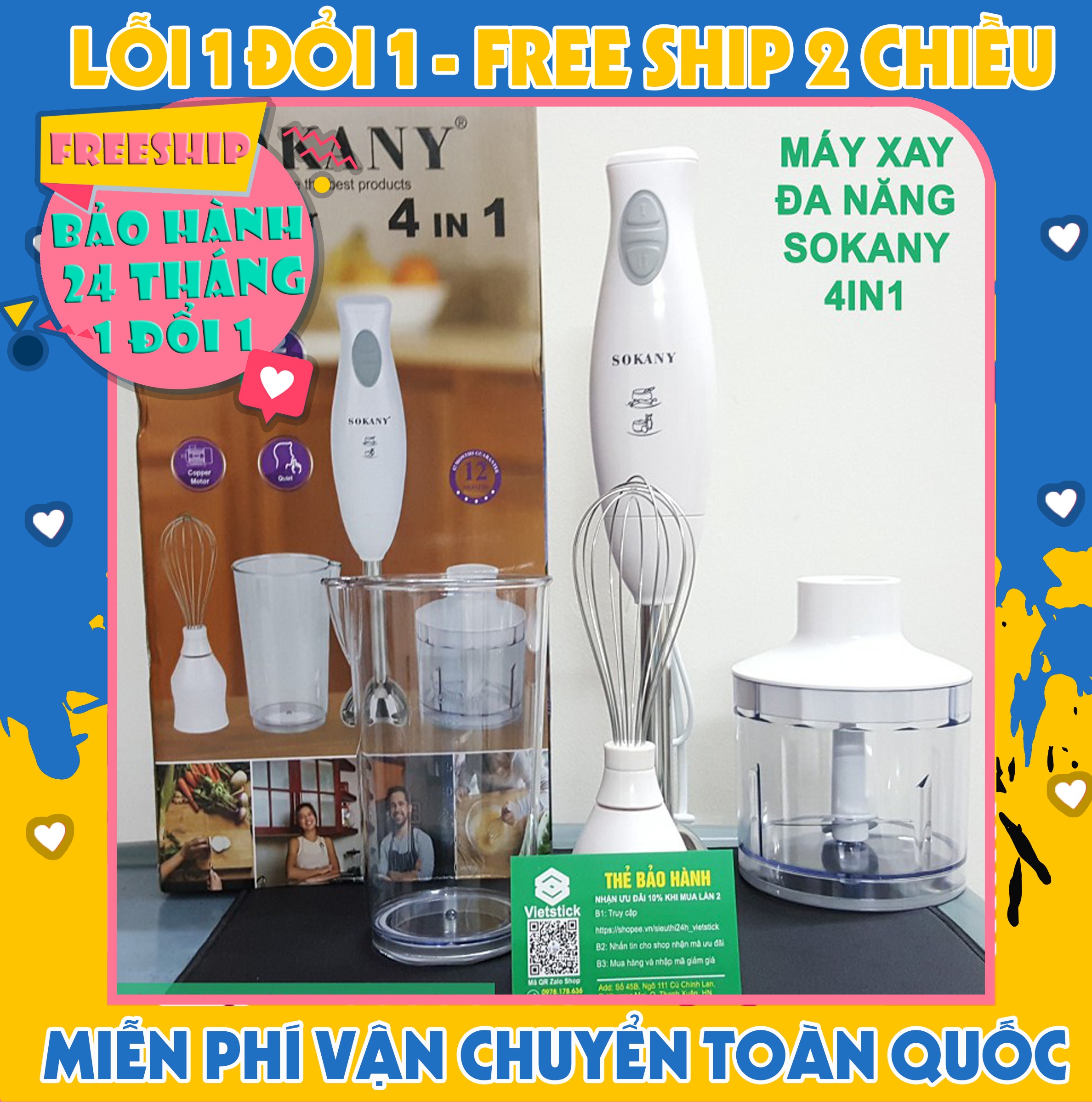 Máy xay cầm tay đa năng Sokany HB230A máy xay 4 trong 1 kèm đánh trứng đa năng