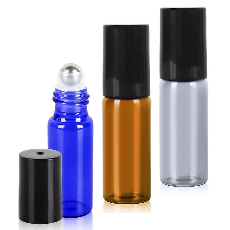 Lọ đựng tinh dầu nước hoa, tinh dầu bằng thủy tinh có đầu lăn kim loại tặng phễu chiết tiện dụng