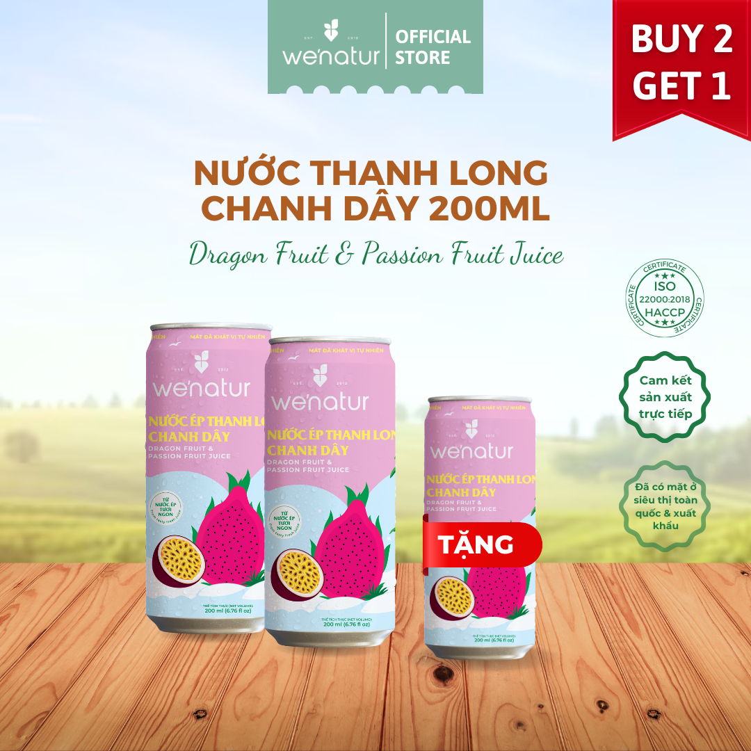[MUA 2 TẶNG 1] Combo 2 Nước Ép Thanh Long Chanh Dây we'natur 200ml tặng 1 nước ép thanh long chanh dây 200ml