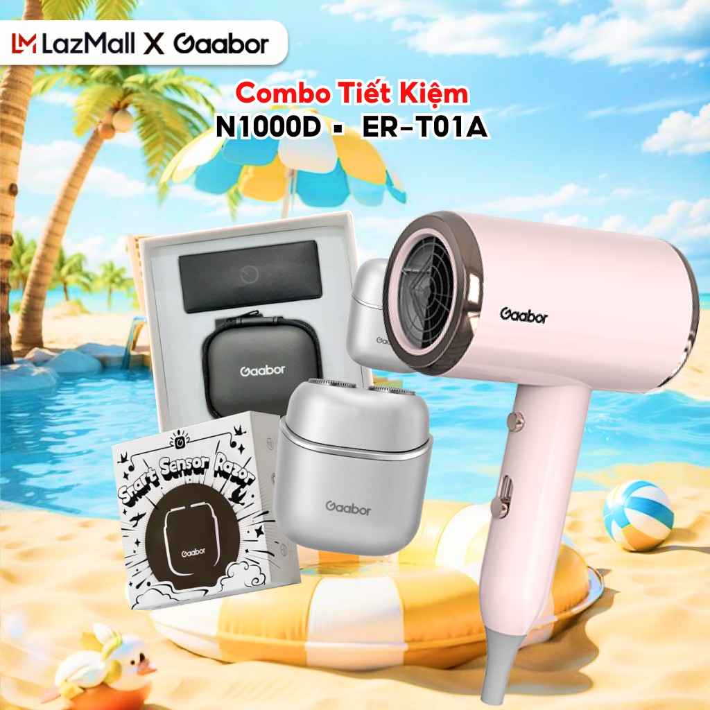 Combo 331 Máy sấy tóc ánh sáng xanh 3 tốc độ N1000D và máy cạo râu chống nước màu xám IPX7 ER-T01A - Bảo hành 1 đổi 1