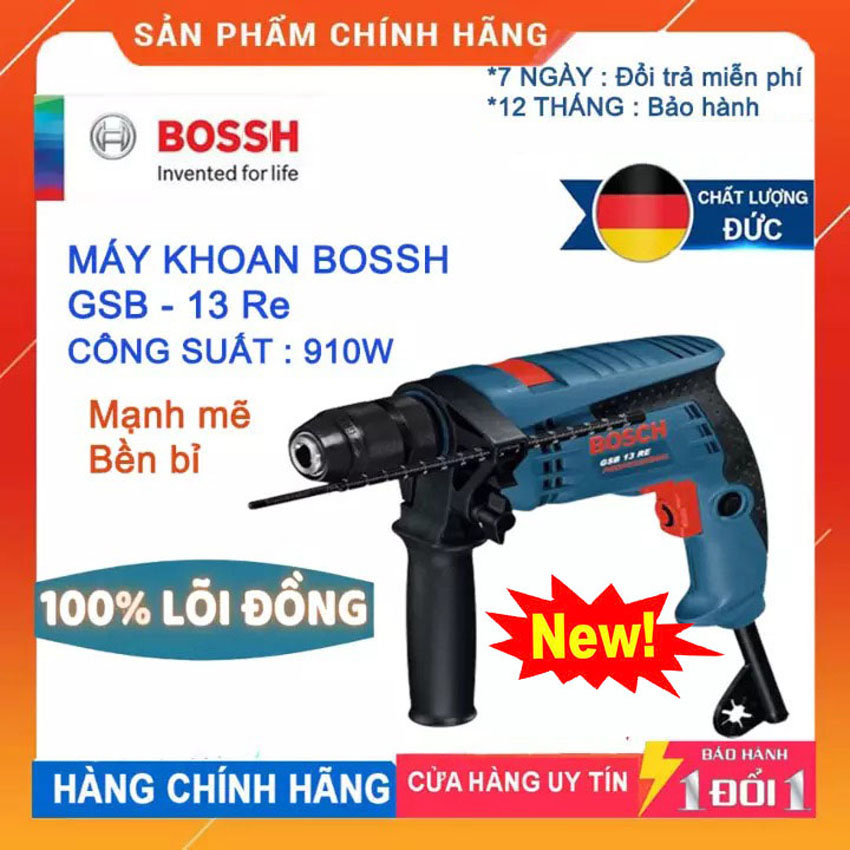 Máy khoan tường cầm tay bos 13re - công suất 910w - máy khoan búa đảo chiều - máy khoan tường 13mm - bảo hành 12 tháng