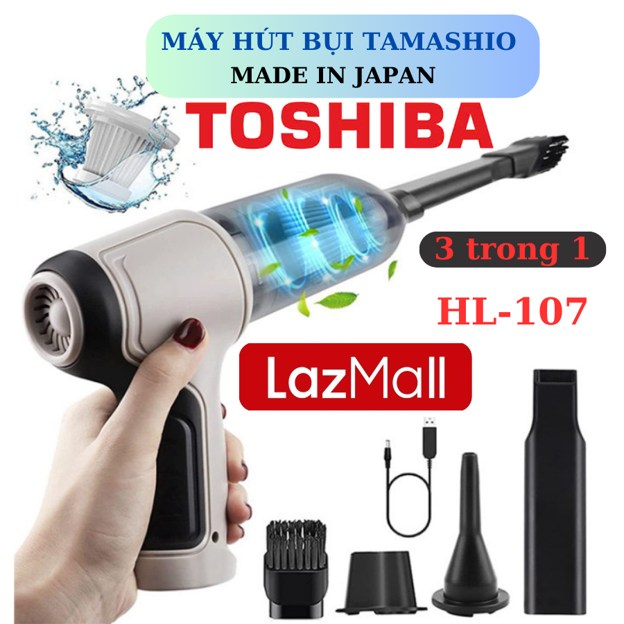 LazMall TOSHIBA (HÀNG CHÍNH HÃNG) Máy Hút Bụi Không Dây JAPAN ,LazMall Chính Hãng Máy Hút Bụi Ô Tô TOSHIBA Tamashio HL-107 Japan 3IN1 Hút Sạch Mọi Bụi Bẩn Công Suất Lớn Lực Hút Siêu Khoẻ Bụi Ô Tô, Giường Nệm ,SOFA ,Lông Chó Mèo,...