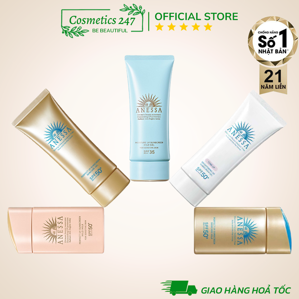  Kem chống nắng Anessa Perfect UV Sunscreen Skincare Milk SPF 50+ PA++ dành cho Da Dầu & Da Dầu Mụn màu vàng 60ml & 20ml 
