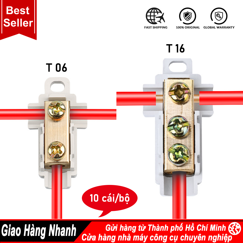  10 cái bộ Thiết bị đầu cuối dây loại T06 T16 Bộ chia đầu nối dây cáp điện Hộp nối khối đầu cuối 