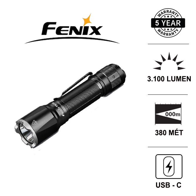 Đèn pin chuyên dụng FENIX TK16 v2 độ sáng 3100 lumen chiếu xa 380m, Pin 21700 5000mAh cổng sạc Type-C Đèn Đèn pin
