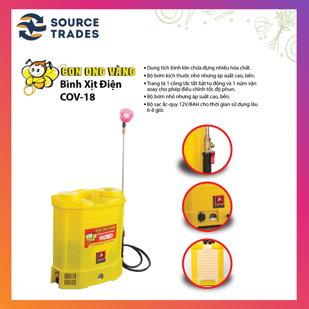 Bình Xịt Điện Con Ong Vàng 18D (phun xịt nước tưới phun khử trùng 18 lít)