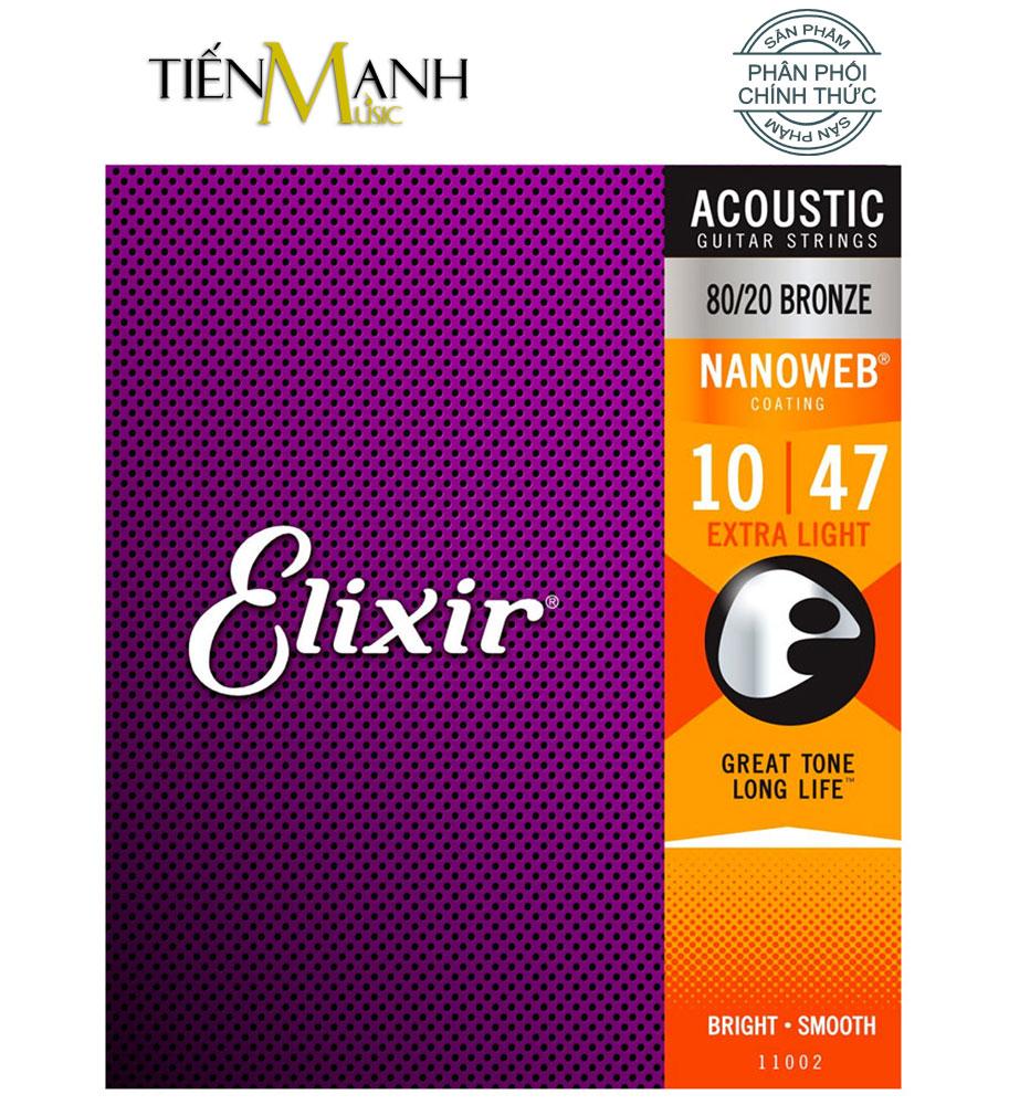 Elixir 11002 - Dây Đàn Acoustic Guitar Cỡ 10 (.010-.047) - 80/20 Bronze Strings Extra Light - Hãng phân phối chính thức (Bộ Dây Ghi-ta phủ lớp Nanoweb cao cấp - Cam kết 100% dây xịn, sai hoàn tiền gấp 10 lần)