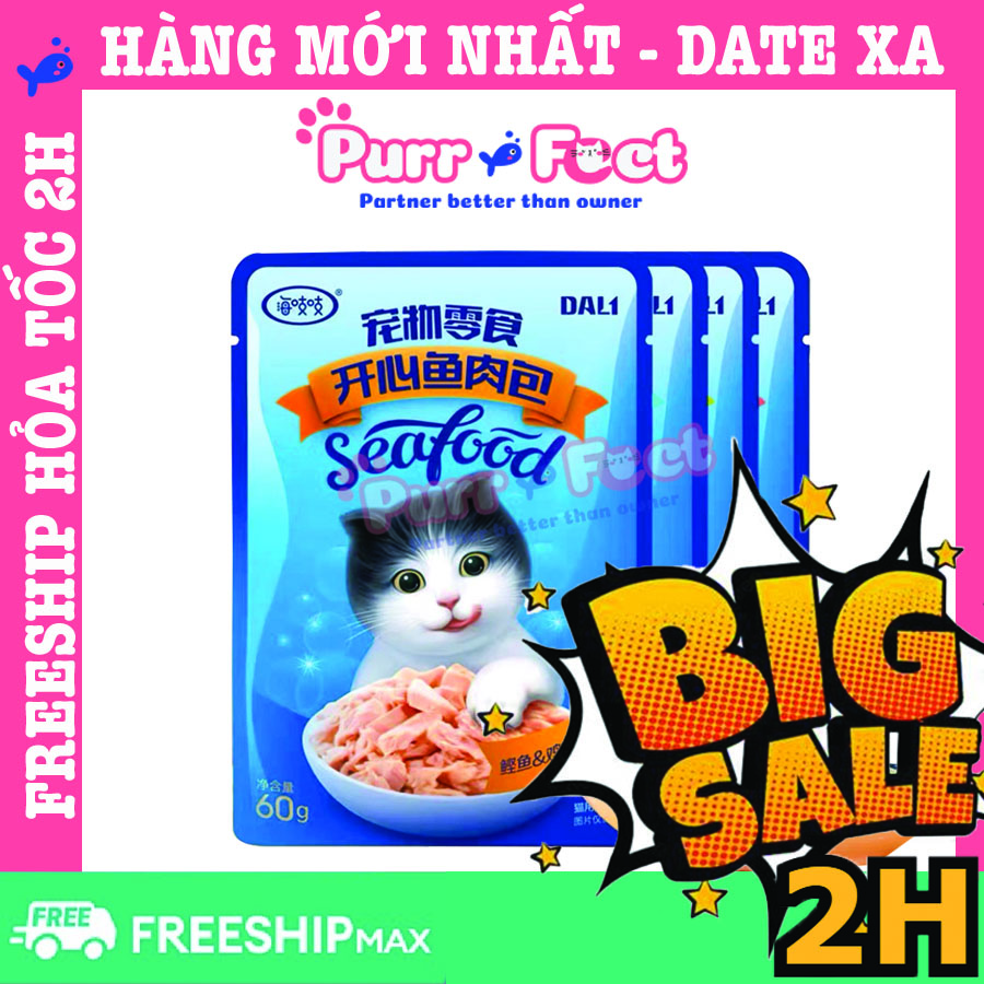 Pate cho Mèo, pate Seafood gói 60g, pate mèo cho mọi lứa tuổi