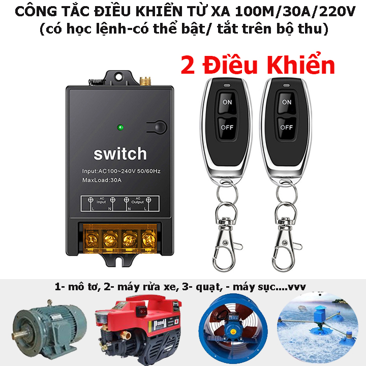 [MẪU MỚI 2021 2 ĐIỀU KHIỂN] Công tắc điều khiển từ xa không dây 100m công suất 40A 4000W 220V