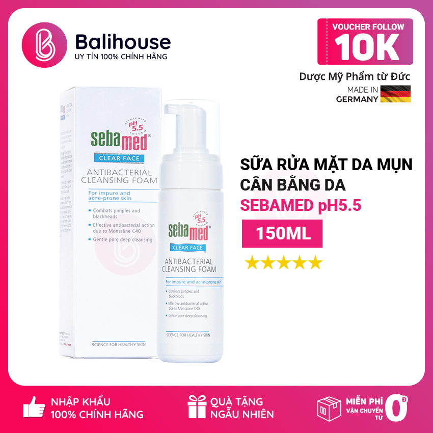 [Chính Hãng - Freeship - Gift] Chính Hãng Sữa rửa mặt tạo bọt ngăn ngừa mụn kháng khuẩn Sebamed cân bằng pH5.5 (SEBAMED CLEAR FACE ANTIBACTERIAL CLEANSING FOAM) DMP Balihouse