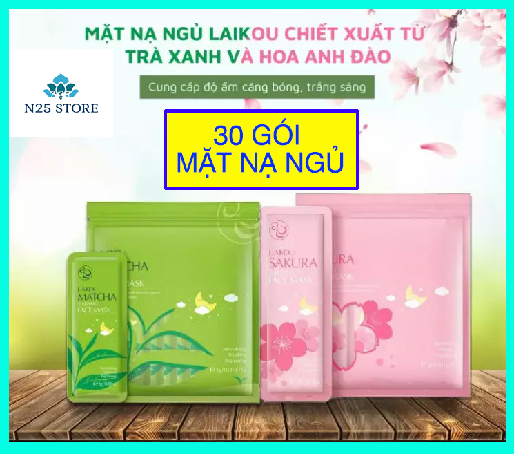 [COMBO 2 Bịch] Gồm 30 Gói Mặt Nạ Ngủ Trà Xanh Matcha Mud Mask + Mặt Nạ Ngủ Hoa Anh Đào Sakura Sleeping Face Mask  - Mặt Nạ Dưỡng Da Cao Cấp