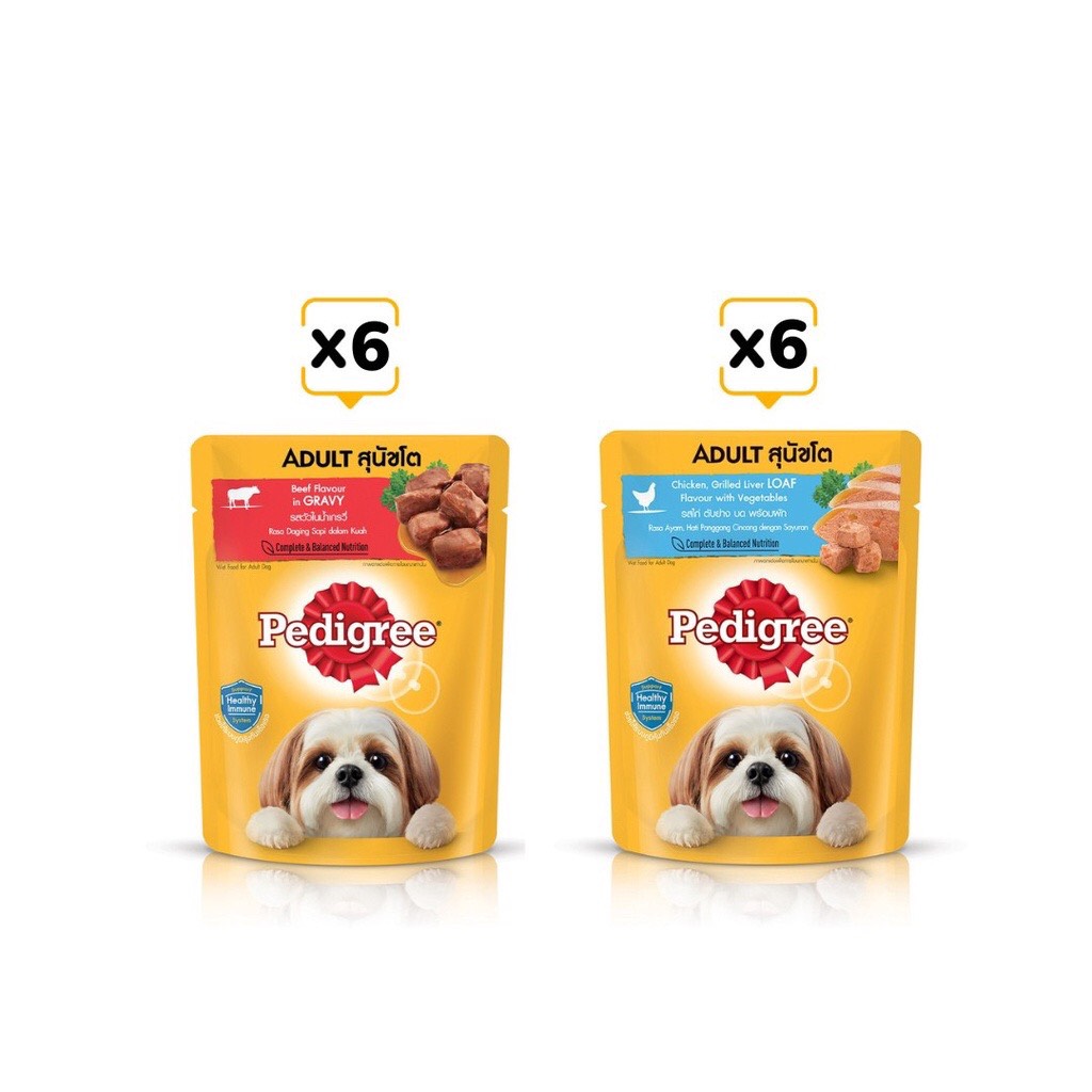 [Combo 12 gói] PEDIGREE thức ăn cho chó lớn dạng sốt mix 2 vị 80gr - Gà, gan nướng và rau củ (6 gói) & Bò nấu sốt (6 gói)