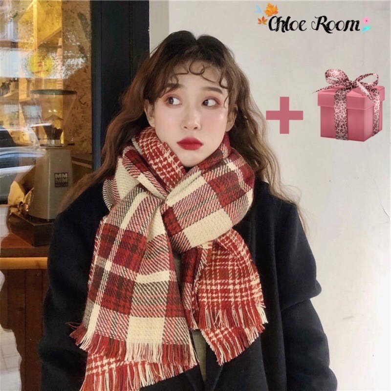 Khăn len dệt kim Hàn Quốc style Dongdaemun 2 mặt kẻ caro dày ấm quàng cổ mùa lạnh siêu xinh