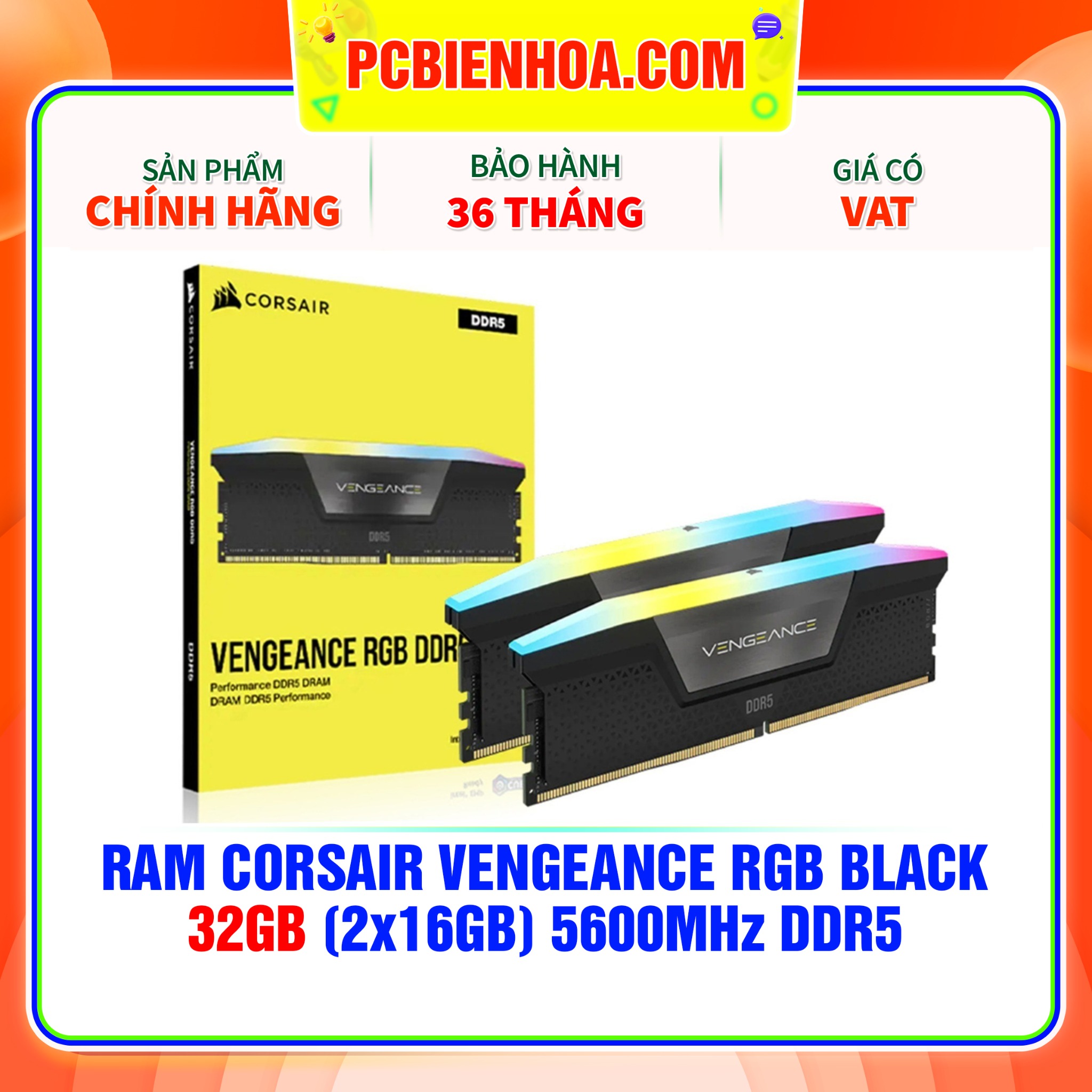 RAM CORSAIR VENGEANCE RGB BLACK 32GB 2x16GB 5600MHz DDR5