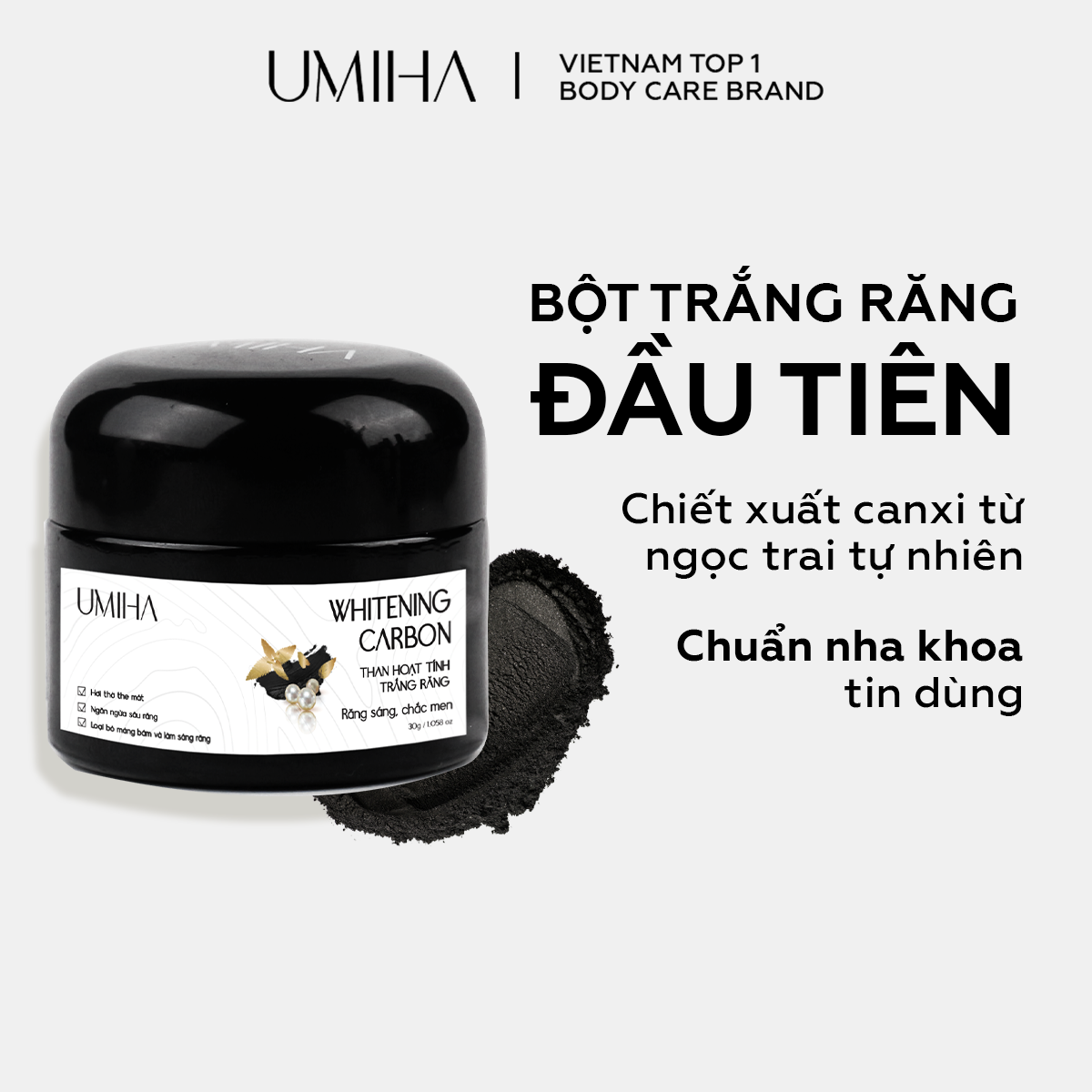 Bột đánh trắng răng Than Hoạt Tính UMIHA 30G làm trắng răng ngăn ngừa mảng bám